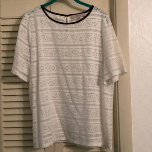 White Lace Top with Black Trim from Loft